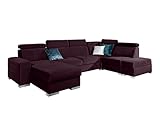 Stylefy Wohnlandschaft Asopo Velours Esito Pflaume Ottomane Links, mit Schlaffunktion, Wellenfederung, Schaumstoff T30