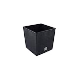 Prosperplast 32L Blumentopf Rattan-Optik Pflanzkübel inkl. Einsatz quadratisch Kunststoff H 32,5 cm anthrazit