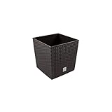 Prosperplast 32L Blumentopf Rattan-Optik Pflanzkübel inkl. Einsatz quadratisch Kunststoff H 32,5 cm braun