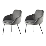 Qiyano Stuhl Samt 2er Set Stühle Retro Polsterstuhl mit Armlehne mit abnehmbaren Polsterkissen modern und ergonomisch für Esszimmer Lounge, Farbe: Grau
