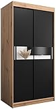 Schwebetürenschrank Hawana 3 100 Kleiderschrank mit Kleiderstange und Regal, Kleiderschrank mit Spiegel für Schlafzimmer (Artisan Eiche + Matt)