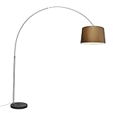 Qazqa - Modern Bogenleuchte I Bogenlampe I Lampe I Leuchte Stahl I Silber I nickel matt Stoffschirm braun 45 cm - XXL I Wohnzimmer - Metall Länglich - LED geeignet E27