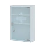 HS-Lighting Medizinschrank Arzneischrank Edelstahl Erste Hilfe Schrank Medikamentenschrank abschließbar Hausapotheke mit Glas Tür und Schloss Tip –on Automatik 45ⅹ30ⅹ12 cm (Weiß-3 Fächer)