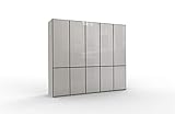 WIEMANN Montreal Kleiderschrank, Schlafzimmerschrank, Drehtürenschrank, Breite 250 cm, 5 türig, grau, Glas Kieselgrau, Griffe schwarz, Holz, B/H/T 250x236x58 cm
