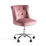Rosa Samt Bürostuhl ohne Armlehne Ergonomischer mit Rollen Schreibtischstuhl Pink Drehstuhl Höhenverstellbar Retro Vintage Mädchen Jungen Home Office Chair Modern Design Rosa Stuhl 150 kg