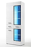 BIM Furniture Glasvitrine Wandschrank Lauren SV Regale Hängevitrine Weiß Glanz mit Blauer LED-Beleuchtung