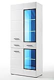 BIM Furniture Glasvitrine Wandschrank Lauren SV Regale Hängevitrine Weiß Glanz mit Blauer LED-Beleuchtung