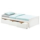 IDIMEX Bett MIA aus massiver Kiefer in weiß, schönes Funktionsbett mit 3 Schubladen, praktisches Jugendbett mit Liegefläche 90 x 190 cm