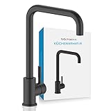 Bächlein Küchenarmatur 360 Grad schwenkbar (matt schwarz) – Einhand-Spültischbatterie aus Edelstahl mit 360° schwenkbarem Auslauf, Wasserhahn für die Küche in extra massiver Ausführung