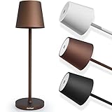 charlique® Dinner Light - LED Akku Tischleuchte in braun, stufenlos dimmbar, aufladbar, USB Tischlampe für drinnen und draußen, gibt warmes Licht und brennt bis zu 48 h, Terrassen Lampe