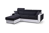 mb-moebel Ecksofa mit Schlaffunktion Eckcouch mit Bettkasten Sofa Couch Wohnlandschaft L-Form Polsterecke Pedro (Schwarz + Weiß, Ecksofa Links)