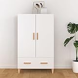 WIFESE Highboard Weiß Kommode Weiß Kommode mit Schubladen Highboard Wohnzimmer Kommode Holz Wohnzimmerschrank Komodenschrank Weiß Kommode Schlafzimmer Highboard Holz 70x31x115 cm Holzwerkstoff