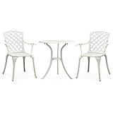 vidaXL Bistroset 3-TLG. Balkonset Gartenmöbel Sitzgruppe Balkonmöbel Gartenset Gartentisch Gartenstuhl Tisch Stühle Aluminiumguss Weiß