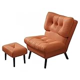 LEIYTFE Innenliegestuhl Sofa Stuhl Rückenlehne Verstellbarer Stuhl mit Fußhocker, Lesesesessel für Schlafzimmer Sonnenraum, Akzent-moderner Stuhl (Farbe: Orange)