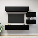 MOONAIRY 6-TLG. TV-Schrank-Set, Wohnwand Wohnzimmer, Anbauwand Wohnzimmer, Schrankwand Wohnzimmer, Wohnzimmer Wand, Schwarz Holzwerkstoff