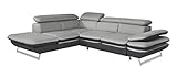 Mivano Ecksofa Prestige / Schlafsofa in L-Form mit Ottomane und Bettfunktion / Kopfstützen und Armlehne verstellbar / 265 x 74 x 223 / Zweifarbiger Strukturstoff, grau/anthrazit