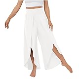 TURWXGSO Sommerhose Damen Hose Mit Schlitz Luftig Leicht Stoffhose Hose Lockere Weites Bein Yogahose Sommerhosen Einfarbige Bequeme Sporthose Für Frauen Schlaghose Locker Freizeithose