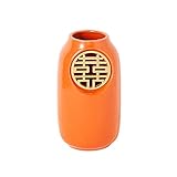 Orange Vase für Heimdekoration, Moderne Feng Shui Geometrische Vasen aus Keramik Dekorative Blumenvase für Wohnzimmer, Schlafzimmer Büro Kaminsims (Color : B, Size : Glück)