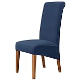 CZADMXP Stretch Stuhlhussen Für Esszimmerstühle, Velvet Große Stuhlbezüge Plüsch Stuhl Hussen Schonbezüge Sitzbezüge Für Esszimmer, Hotel, Bankett (Marineblau,4er Set)