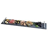 Artesà Schieferplatte Servierplatte, Serviertablett für Käse und Aufschnitt, Käseplatte aus Schiefer mit abnehmbaren Griffen, Schiefer, Schwarz, 15 x 59.8 x 3.5 cm