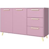 3E 3xE living.com Kommode, Sideboard mit 2 Türen und 3 Schubladen in Rosa (B:138,5cm x H: 86cm x T:41cm)