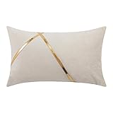 1 Kissenbezüge 30x50cm, Pillowcase Beige Goldene Linien Polyester Kissenbezüge Sitzkissen Dekokissen Couchkissen Dekoration