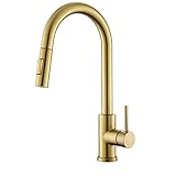 Tohlar Gold Wasserhahn Küche, Gebürstetes Gold Küchenarmatur mit Ausziehbare Brause, Hochdruck Mischbatterien für Küche Moderner Edelstahl Spültischarmatur