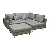 riess-ambiente.de Moderne Wohnlandschaft Kent 220cm grau Ecksofa Federkern inkl. Hocker und Kissen Sofa Couch