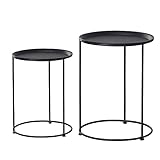 Outsunny Beistelltisch, 2er Set, Garten Couchtisch, Kaffeetisch mit erhöhten Kanten, Wohnzimmer, Metall Schwarz, Ø39/Ø33 x H39 cm