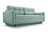 Fabryka Mebli Idźczak Schlafsofa Sofa Pastella Couch Ausklappbares Schlaffunktion Bettkasten - Kissen Bettzeugbehälter Hilfsautomat Wohnzimmer, Gästezimmer Modern Design (Queens 18 Grün)