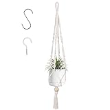 BlueMake Makramee Blumenampel,Baumwollseil Hängeampel Beige,Hängetopf für Pflanzen Innen Außen Decken Balkone Wanddekoration(89cm,Beige)