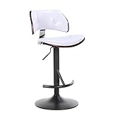 MUZIZY Höhenverstellbare, drehbare Barhocker aus Bugholz-Eiche, gepolsterter Barstuhl aus PU-Leder mit Rückenlehne und Fußstütze für die Küche zu Hause, im Bistro und im Pub, Weiß Happy Many Times