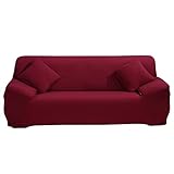 ele ELEOPTION Sofa Überwürfe Sofabezug Stretch elastische Sofahusse Sofa Abdeckung in Verschiedene Größe und Farbe Herstellergröße 195-230cm (Weinrot, 3 Sitzer für Sofalänge 170-220cm)