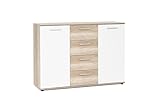 Komodenschrank mit 4 Schubladen, Farbe: Weiß / Country Grau, A: 120 x 85 x 35 cm, Schubladenkommode, Kommode mit Schubladen, Schlafzimmer Kommode, Kommode Flur, Highboard, Sideboard Wohnzimmer