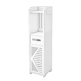 REHOOF Hoher Badezimmerschrank, freistehender Turmschrank aus Leinen mit 3-stufigen Regalen und Papierschublade, platzsparender Bodenschrank mit Lamellentüren (Color : White, Size : 25 * 25 * 90cm)