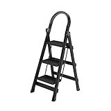 TEmkin Trittleitern, kleine 3-Stufen-Leiter, Karbonstahl-Trittleitern, einseitig klappbarer Tritthocker mit Griff und breitem Pedal, 330 Pfund Tragkraft, tragb