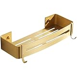 Badezimmer-Regal, Badezimmer-Aufbewahrung, an der Wand befestigtes Badezimmer-Regal, gebürstetes Goldaluminium, Badewannen-Duschregal, Badewannen-Shampoo-Halter (Color:Gold Size:One Size)