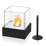 Yznahre Tischkamin Bioethanol Indoor - Bio Ethanol Kamin Bioethanol Tischkamin mit Deko Klein Steinen Glas Edelstahl Basis, Tragbarer Tischfeuer Ethanol Kamin Outdoor, für Balkon Garten Deko - Type D