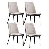 Modernes Kunstleder, 4 Moderne Wohnzimmer-Esszimmer-Akzentstühle, wasserfester Leder-Beistellstuhl mit Metallbeinen, Esszimmerstühle (Farbe: Grau)