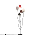 Qazqa - Modern Design Stehleuchte I Stehlampe I Standleuchte I Lampe I Leuchte schwarz mit Stoffschirm 5-flammig - Melis I Wohnzimmer I Schlafzimmer - Textil Länglich - LED geeignet E14