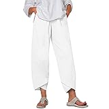 Damen Leinenhose Schwarz Freizeithosen Modisch Loose Schlaghose Stoffhose Elastischer Bund Weich Haremshose Jogginghose Weitem Bein Hose Baumwollehose mit Taschen Laufhose Trainingshosen Sporthose