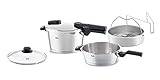 Fissler Vitaquick Green / Schnellkochtopf-Set, 5-teilig (4,5l - Ø 22 cm & Schnellbratpfanne 2,5l - Ø 22 cm) inkl. Metall-Deckel, Glas-Deckel, Einsatz - Induktion