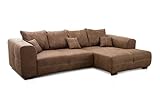 Cavadore Ecksofa Mavericco / XXL Eckcouch Inkl. Rückenkissen und Zierkissen / Longchair rechts / Industrial Style / 285 x 69 x 170 (BxHxT) / Mikrofaser Braun