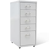 MOONAIRY Registerschrank mit 5 Schubladen, Aktenschrank, File Cabinet, Dokumentenschrank, Metallschrank, Büroschrank, Grau 68,5 cm Stahl