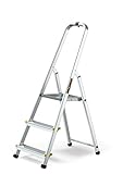 DRABEST Leiter 3 Stufen Trittleiter klappbar Aluleiter mit Arbeitsschale Haushaltsleiter Belastbar bis 150 kg Stehleiter kostenloser Haken