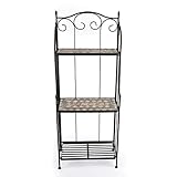 K&L Wall Art Mosaik Blumentreppe Metall Naturstein Gartendeko Blumenregal großes Metallregal Balkon Garten (mit 3 Regalfächern)