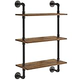 YMYNY Wandregal, 3-stöckiges Schweberegal Holz Wandboard im Retro-Industrie Design, 60 cm, stabil, Metallrahmen, Standregal Wanddeko, für Wohnzimmer Küche Badezimmer HD-HRF-TM003