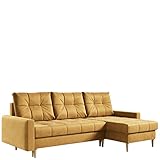 MKS Meble Ecksofa Wohnzimmer - Wohnlandschaft - L-Form Couch mit Schlaffunktion - Bettsofa - Wohnzimmer L Couch - Polstersofa mit Bettkasten - Astra Orange