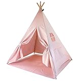 Hej Lønne Tipi Zelt für Kinder mit Bodenmatte 120 x 120 x 150 cm - Kinderzelt für Drinnen - Spielzelt Kinder Tipi mit Bodendecke und Fenster - inkl. Beutel und Anleitung