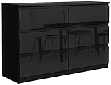 meble masztalerz Kommode Schwarz Hochglanz mit 6 Schubladen 120 cm, Sideboard Wohnzimmer, Kommode Schlafzimmer H: 79 cm, B: 120,4 cm, T: 39 cm Kommode mit Schubladen, Schubladenschrank